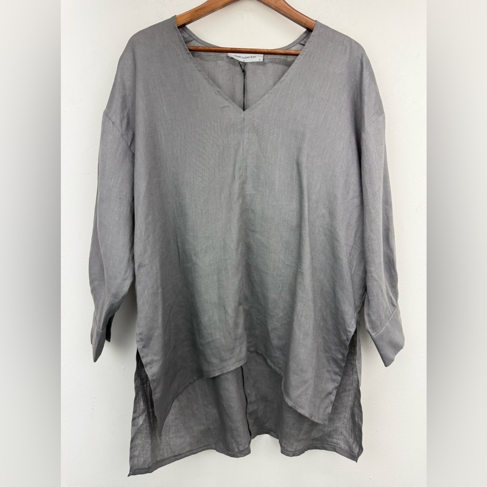 Greek Archaic Kori size Medium Women’s Gray Linen Lagenlook V-neck Tunic Top